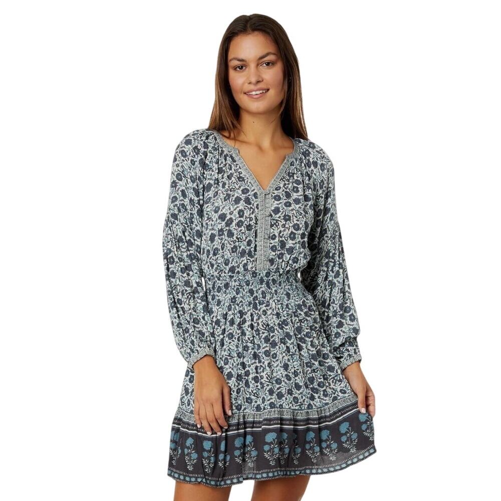 Faherty Montana Dress XXL Blue Floral Button Front Long Sleeve Boho
